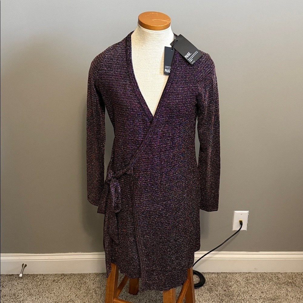 NWT!! Paige - Lucielle Metallic Long-sleeve Wrap Dress In Metallic Multi - XS - Picture 3 of 9